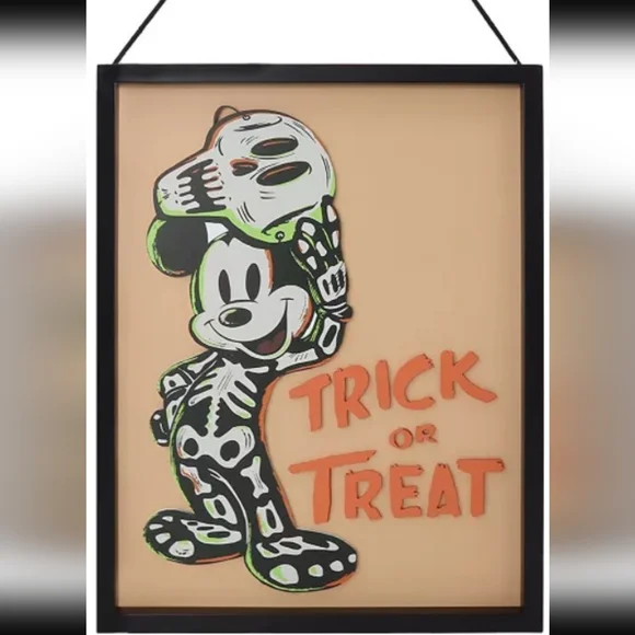 Mickey Mouse Halloween Skeleton Trick or Treat Wall Art - Black Frame NWT. - Picture 2 of 11